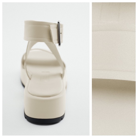 NWOT. Zara Off White/Cream Leather Flat Platform Sandals. Size 7,5. - Picture 4 of 8
